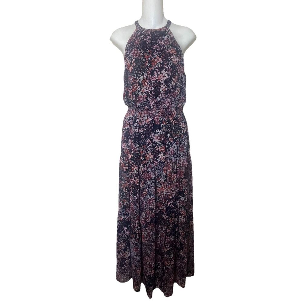 Nicole Miller Floral Halter Tiered Midi/Maxi Dress – Black Multicolor Floral - Picture 2 of 8